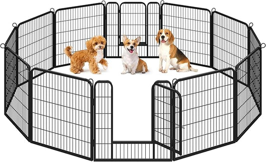 Yaheetech Wide Panel Dog Playpen, 12 Panels 32 inch High Pet Pen with Gate, Portable Indoor Outdoor Fence for Medium/Large Breed Dogs