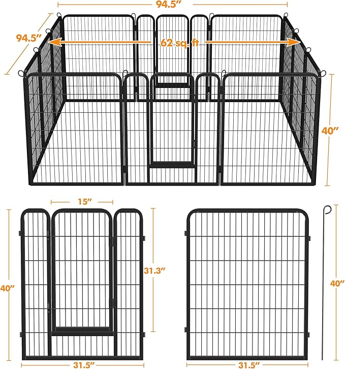 Yaheetech Dog Playpen Indoor, Extra Wide Outdoor Dog Fence Foldable Pet Puppy Exercise Pen for Yard/Garden/RV Camping, 12 Panels 40 Inch Height x 32 Inch Width