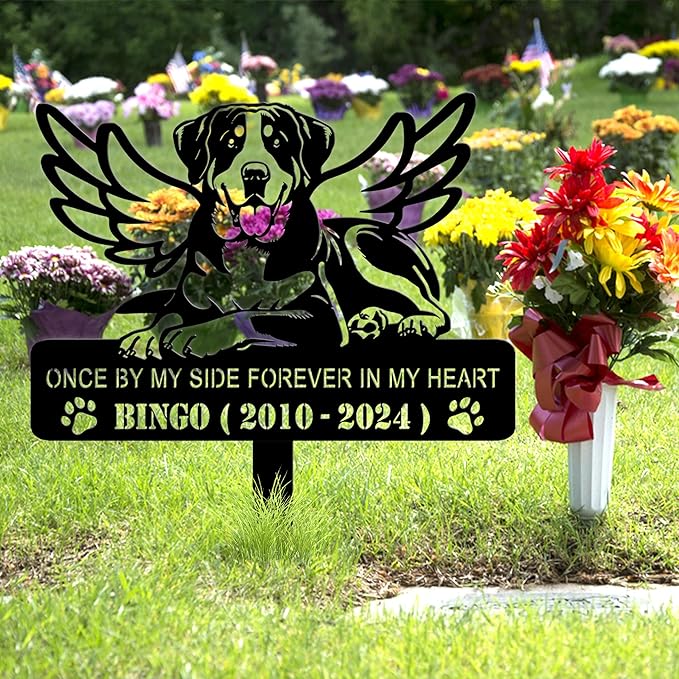 Personalized Pet Memorial Grave Marker, Custom Pet's Name Cemetery Decorations for Funerary, Metal Pet Garden Stake, Outdoor Sympathy Pet Stake Plaque Gift for Loss Dog