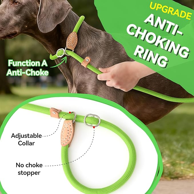 Mile High Life Slip Lead Dog Leash - 4FT, 5FT, 6FT Heavy Duty Rope Leash for No Pull Training, Durable Braided Dog Lead with Leather Stopper & Tip for Medium Large Dogs