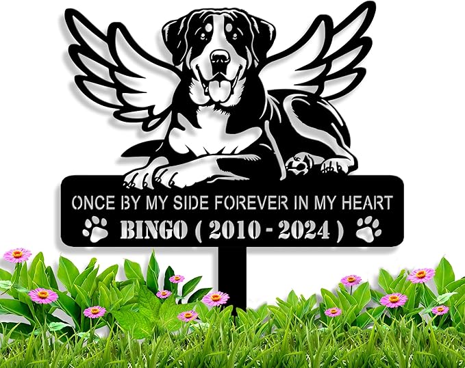 Personalized Pet Memorial Grave Marker, Custom Pet's Name Cemetery Decorations for Funerary, Metal Pet Garden Stake, Outdoor Sympathy Pet Stake Plaque Gift for Loss Dog