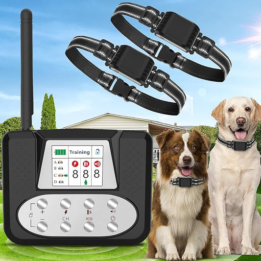 Wireless Dog Fence System for 2 Dogs, Electric Dog Fence with LCD Screen, Adjustable Warning Strength, Range 50-999ft, Rechargeable Wireless Pet Fence for Outdoor Use