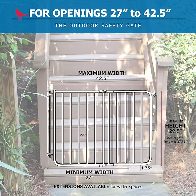 Cardinal Gates SS30OD Outdoor Baby Gate for Top of Stairs-Adjustable Outdoor Dog Gate-Aluminum Safety Gate for Kids & Pets-Can be Installed at Angles - 27 to 42.5 Inches Wide-Brown USA Based Company