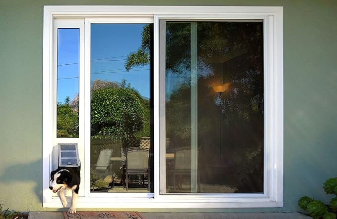 Endura Flap Thermo Panel Pet Door for Sliding Glass Doors | Heavy-Duty Aluminum Frame with Secure Locking Cover | Energy Efficient & Easy Install | White, Medium Flap, 74.75"-77.75" Slider Height