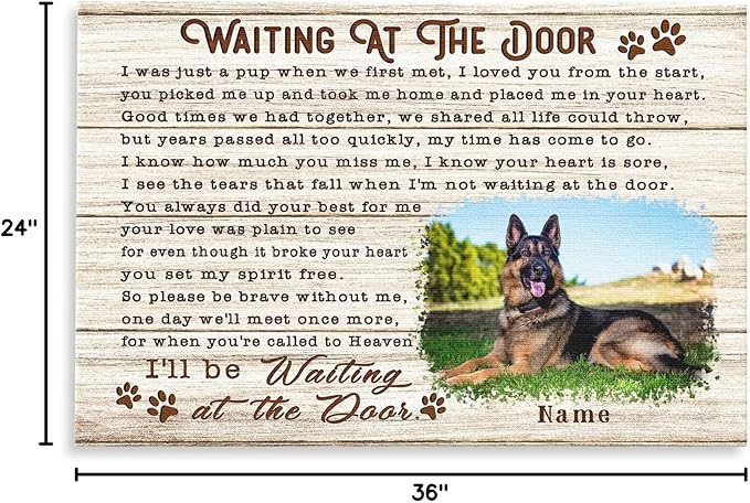 Dem Canvas Personalized Dog Memorial - Pet Loss Sympathy Gift - Waiting At The Door Canvas (36x24)