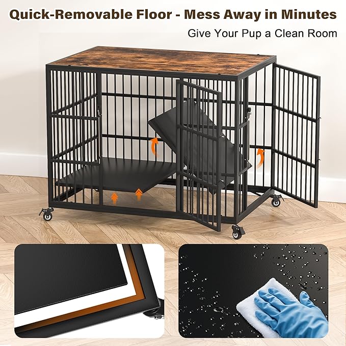 VERIFURTY 42 Inch Heavy Duty Dog Crate Furniture with Self-Locking Latch for Medium and Large Dogs, Escape-Proof Dog Kennel Furniture Indoor, Decorative Pet Cage End Table, Rustic Brown