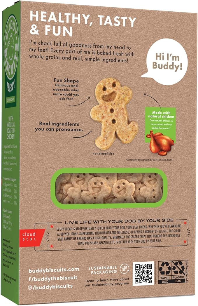 Buddy Biscuits 8 oz. Box Teeny Crunchy Dog Treats Made with Roasted Chicken