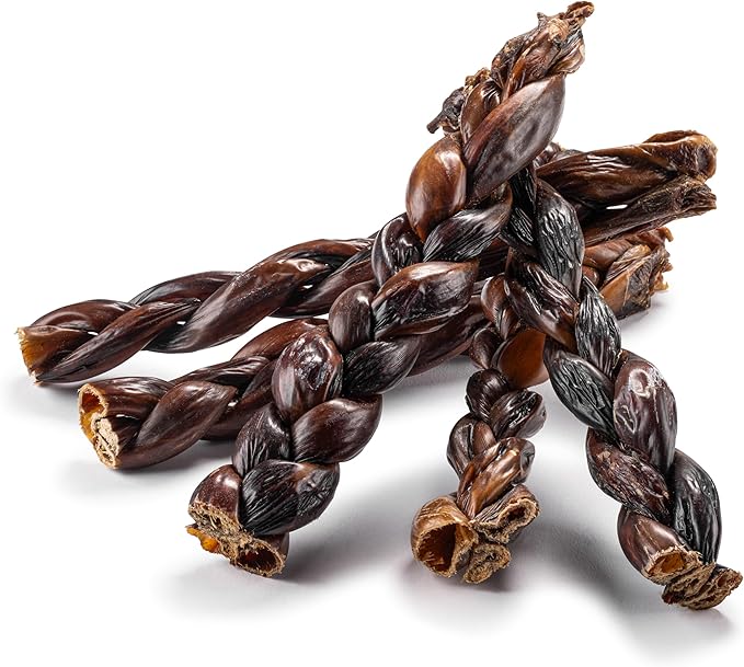 Jack&Pup Braided Gullet Sticks for Dogs | 12" Esophagus Dog Treats | Single Ingredient Beef Sticks (5 Ct)