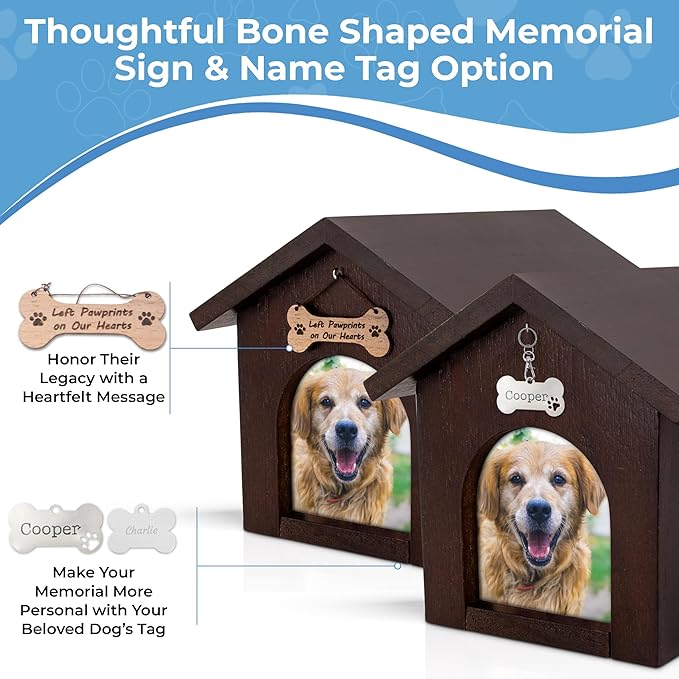 Dog Urns for Ashes, Pet Memory Box Keepsake with Photo Display and Dog Tag Hook, Personalized Pet Urns for Dogs as a Perfect Dog Memorial or pet Remembrance Gift