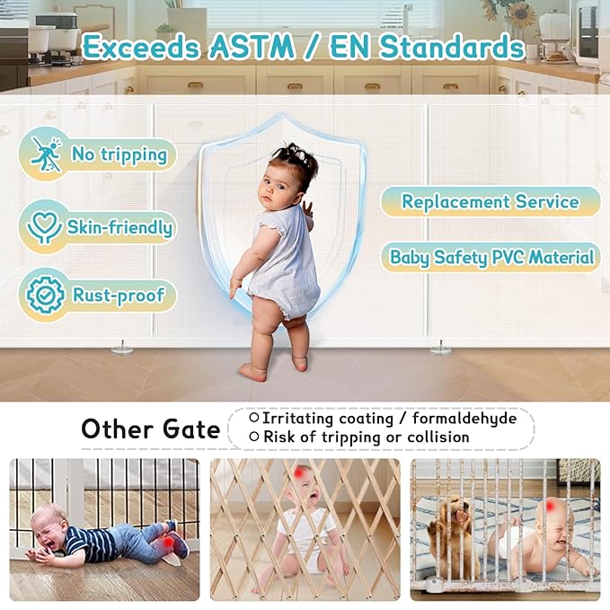 160'' Retractable Baby Gates Extra Wide, 42" Extra Tall Retractable Dog Gate for Doorways,13 Foot Safety Upgrade Extra Long White Retractable Baby Gate for Stairs, Indoor/Outdoor Retractable Gate