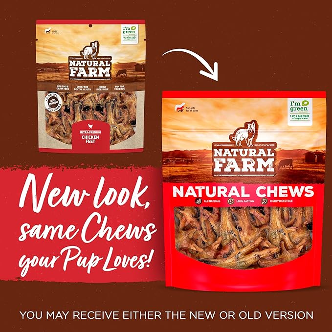Natural Farm Nail-Free Chicken Feet Dog Treats (20 Pack), 100% Free-Range Air Dried Chicken Feet, No Nails, Fully Digestible, High Protein, Low Calorie, Joint Support, Single Ingredient