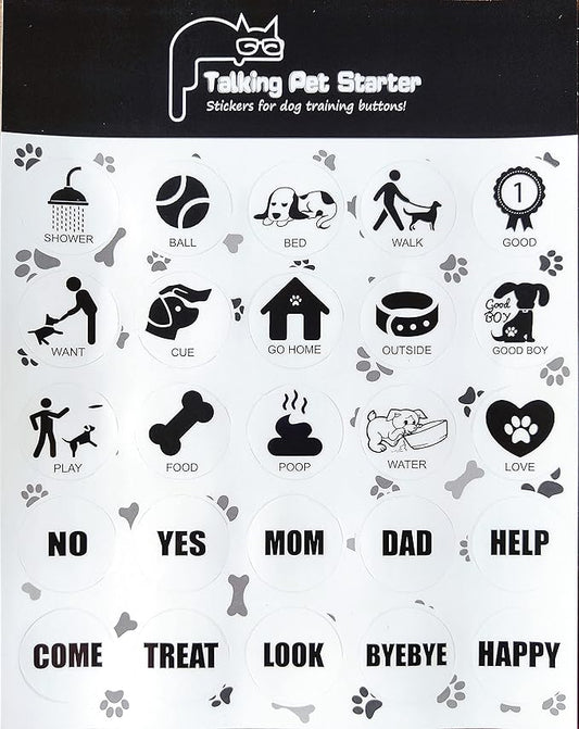 Dog Stickers, 25 Modern Pet Training Actions, Black-White, Paper, Indoor, Single Use