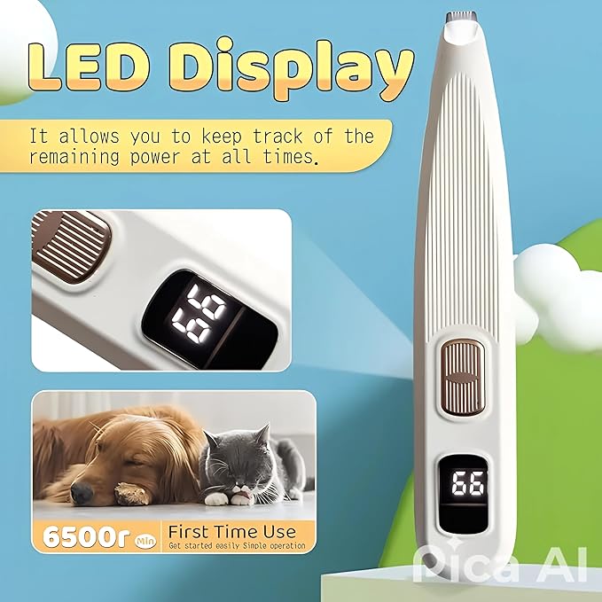Dog Paw Trimmer with LED Light, Upgraded Safety Electric Paw Trimmer for Dogs and Cats Paw Cleaner, 35dB Low Noise Multifunctional Dog Clippers Recharg. Hair Shaver for Paws, Ears, Face,Rump and Eyes