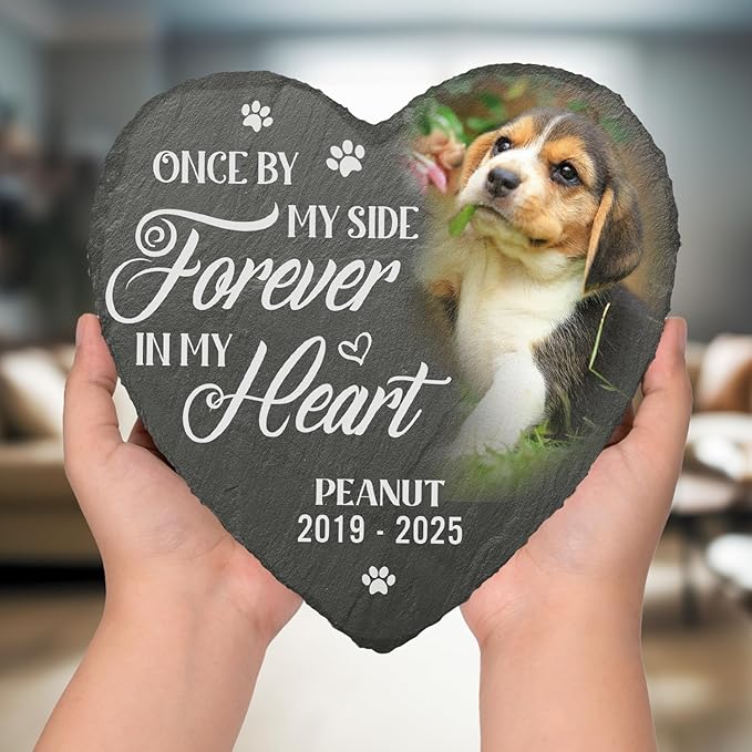 Once by My Side Forever in My Heart Personalized Photo Dog Memorial Stone, Dog Memorial Gifts for Loss of Dog, Pet Loss Gifts, Pet Memorial Stones for Dogs Cemetery Decorations for Grave