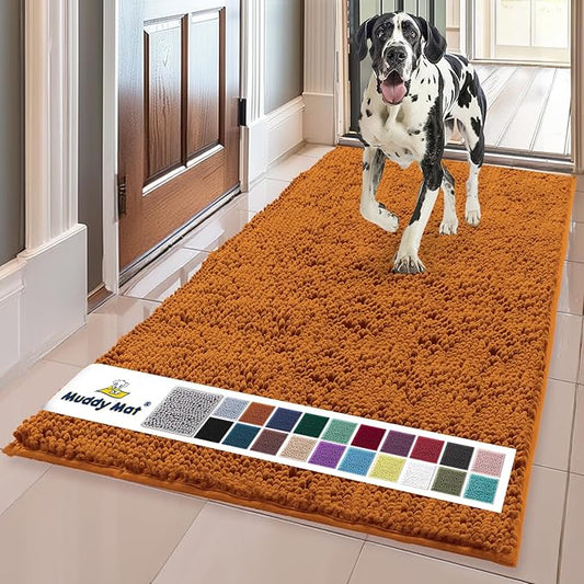 Muddy Mat® | Super Absorbent Door Mat Indoor, Microfiber Quick Dry Chenille Entryway Rug, Non-Slip Front Door Mat, Indoor Mats for Entryway, Machine Washable Pet Rug, Orange 24" x 72"