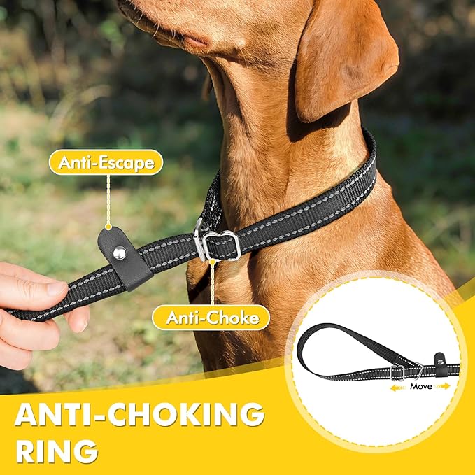 XiaZ 6FT Slip Leash for Dogs,Dog Leash with Comfortable Flat Collar and Soft Padded Double Handle,Nylon Reflective No Pull Leashes for Small Medium Large Dogs, Training Walking Running (Black)
