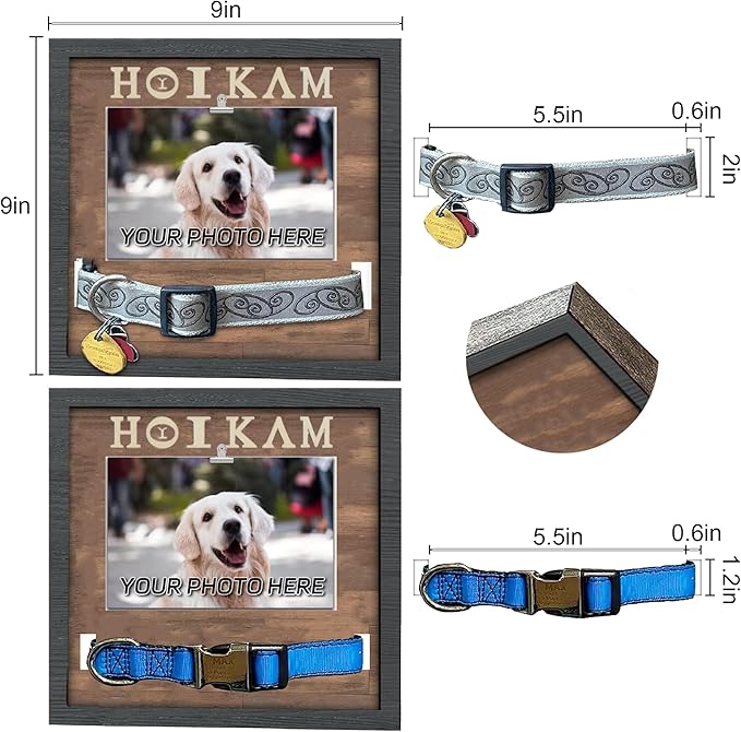 Pet Collar Memorial Shadow Box Dog Picture Frame 9.2"x9.2", Cat or Dog Memorial Gift Pet Sympathy Remembrance Gift Keepsake DIY Name for Multi Sizes Dogs