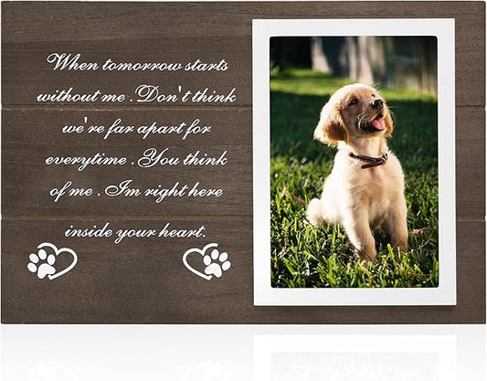 Pet Memorial Gifts for Loss of Dogs, Wooden Picture Frame for 4x6 Photo, Pets Memorial Sympathy Gifts for Dogs Cats, DIY Pet Loss Gift for Dog Lovers, Dog Funeral Remembrance Frames, Dark Brown