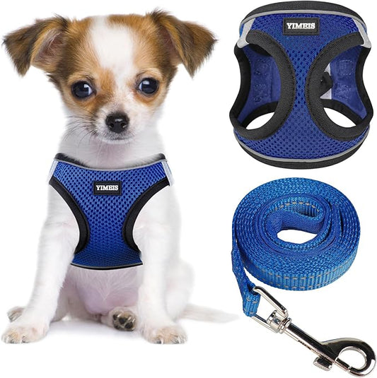 YIMEIS Dog Harness and Leash Set, No Pull Soft Mesh Pet Harness, Reflective Adjustable Puppy Vest for Small Medium Large Dogs, Cats (Royal Blue & Black, X-Small (Pack of 1)