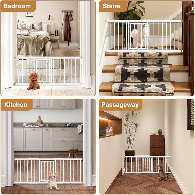 Dog Gate - 16.5" Small Pet Safety Gates,Easy to Step Over, 13.77"-41.3" Adjustable Extra Wide, Pressure Mounted Metal Doggy Gtae for Indoor,Kitchen