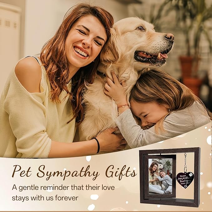 Pet Memorial Gifts for Dogs Cats, Rotating Wooden Dog Picture Frame4x6 Photos,Double-sided Design, Hold Two 4 x6 Photos, Loss of Dog Sympathy Gift, Pet Loss Sympathy Passing Away Gift Keepsake