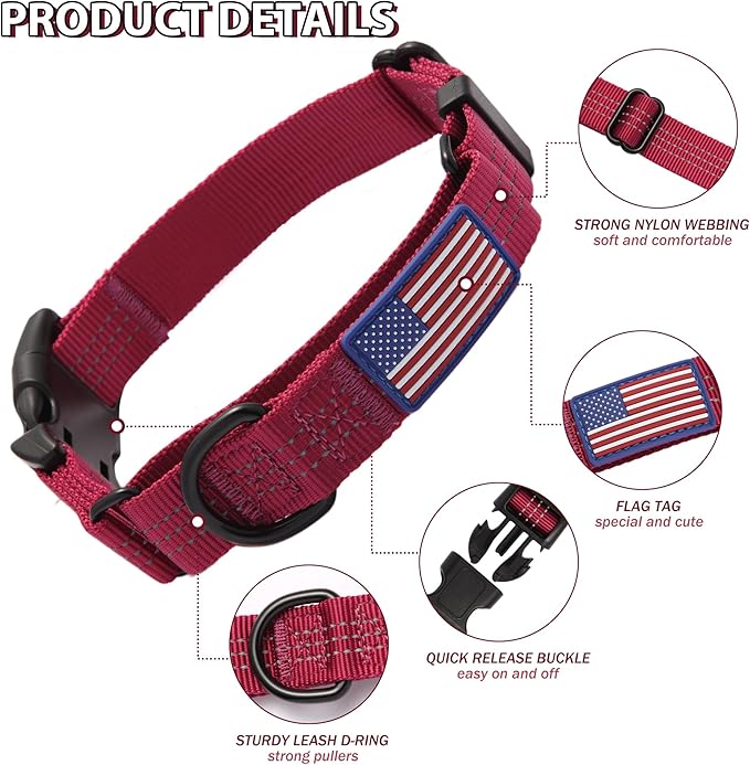 Martingale Dog Collar Quick Release Buckle No Pull Reflective Non-Slip for Medium Large Dogs Training (Wine Red, Large)
