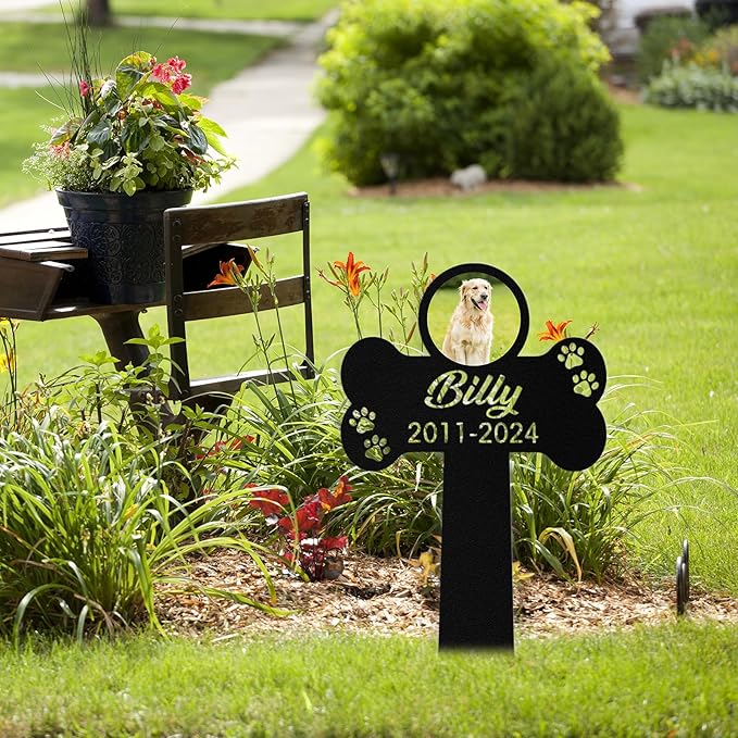 Custom Dog Grave Markers Outdoor, Personalized Pet Grave Marker Dog Memorial with Photo and Name, Outdoor Weatherproof Pet Cemetery Sign, Personalized Dog Memorial Gifts for Loss of Dog
