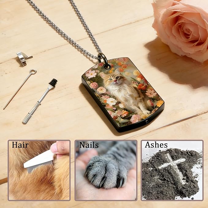 QYH Personalized Dog Ashes Necklace – Custom Pet Ashes Necklace with Photo Text, Keepsake for Dog Loss (Black-UV-2)
