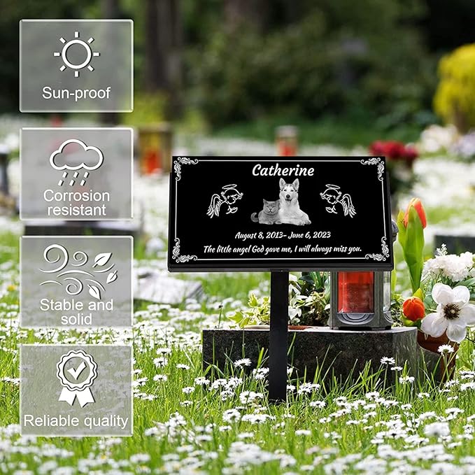 Personalized Pet Memorial Stones for Dog,Cat,Headstone with Photos,Cemetary Markers for Graves,Black Granite Memorial Plaque Outdoor,Custom Sympathy Gift for Lost Loved