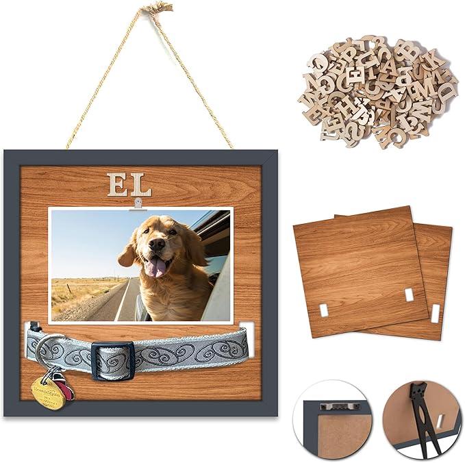 Pet Collar Memorial Shadow Box Dog Picture Frame 9.2"x9.2", Cat or Dog Memorial Gift Pet Sympathy Remembrance Gift Keepsake DIY Name for Multi Sizes Dogs (Natural-B)
