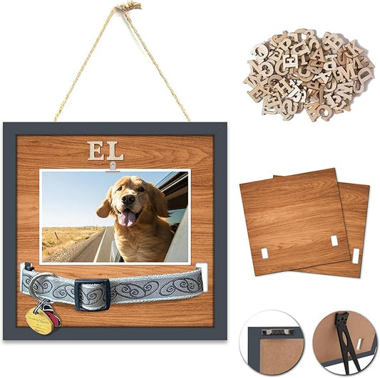 Pet Collar Memorial Shadow Box Dog Picture Frame 9.2"x9.2", Cat or Dog Memorial Gift Pet Sympathy Remembrance Gift Keepsake DIY Name for Multi Sizes Dogs (Natural-B)