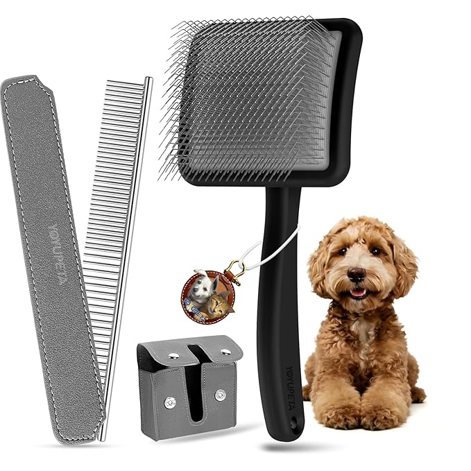 Large Slicker Brush for Dogs,Doodle Brush for Poodles, Goldendoodles, Labradoodle, Extra Long Pins for Detangling Matted Fur & Removing Tangle, Dog Grooming Kit with Wooden Handle. Black
