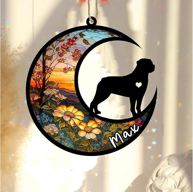 Personalized Dog Memorial, Custom Name Rottweiler (Tan) Dog Christmas Ornament with Name, Custom Breeds, Pet Loss Light Catcher, Gifts for Lovers Loss of Pet Sympathy on Mothers Day Christmas