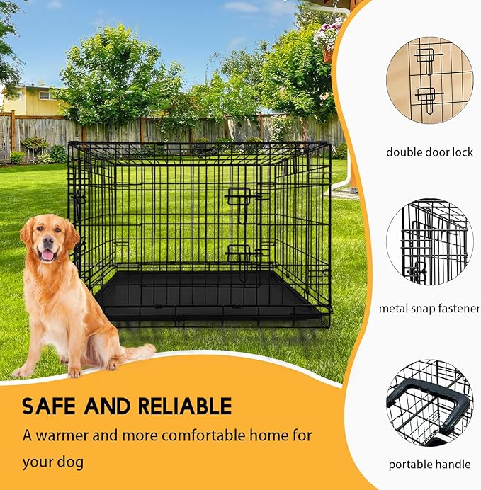 36 Inch Dog Crate Metal Wire Dog Cage with Double Door Dog Kennel with Divider Panel Secure Latches for Large Dogs Dog Crates for Medium Dogs Portable Durable Easy to Assemble