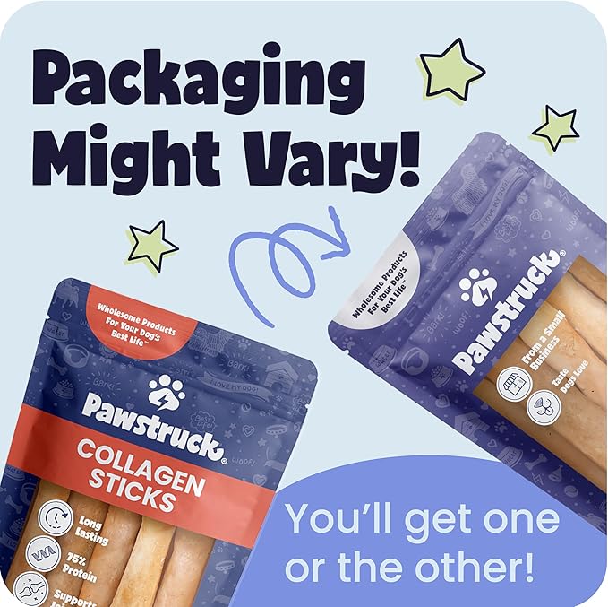 Pawstruck Natural Large Collagen Stick Barbells for Dogs - Vet-Approved Long Lasting Chew Alternative to Rawhide & Bully Sticks, with Glucosamine & Chondroitin - 6 Pack, Packaging May Vary