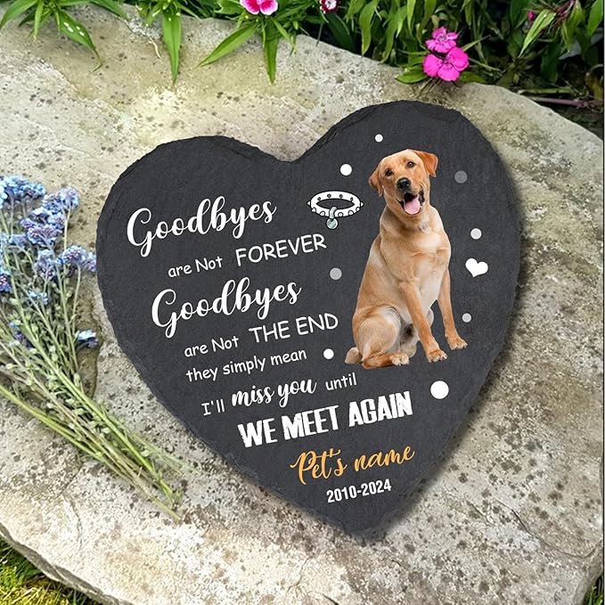 Cowcute Personalized Pet Memorial Stone, Customized Pet Grave Markers Headstone with Photo Name Dates, Dog Memorial Gifts for Loss of Dog, Sympathy Gift for Dog Mom Owner, Heart Shaped Garden Stone