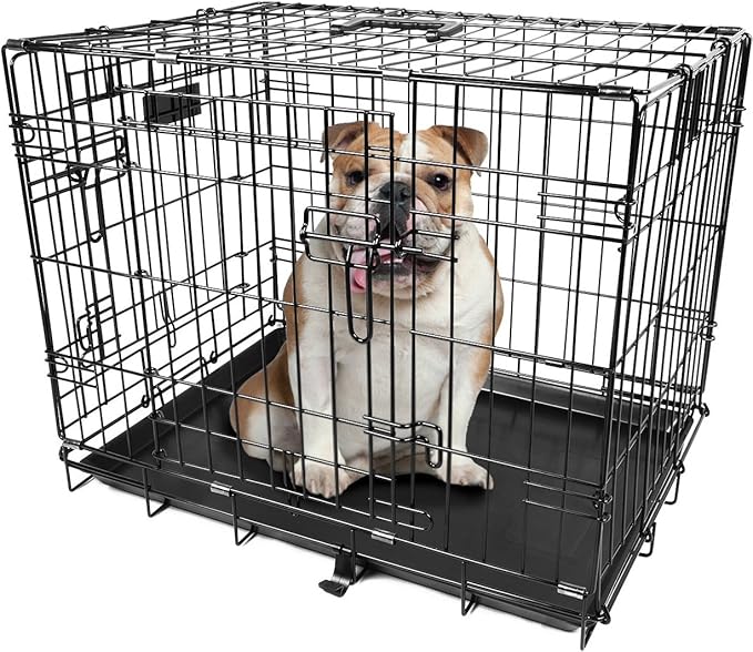 【Medium 30 INCH】 iMounTEK Folding Metal Pet Dog Puppy Cat Cage Crate Kennel W/Tray. 2 Doors Wire Cage for Training, Removable & Washable Pan Tray [Rust Resistant] Quick Assembly!
