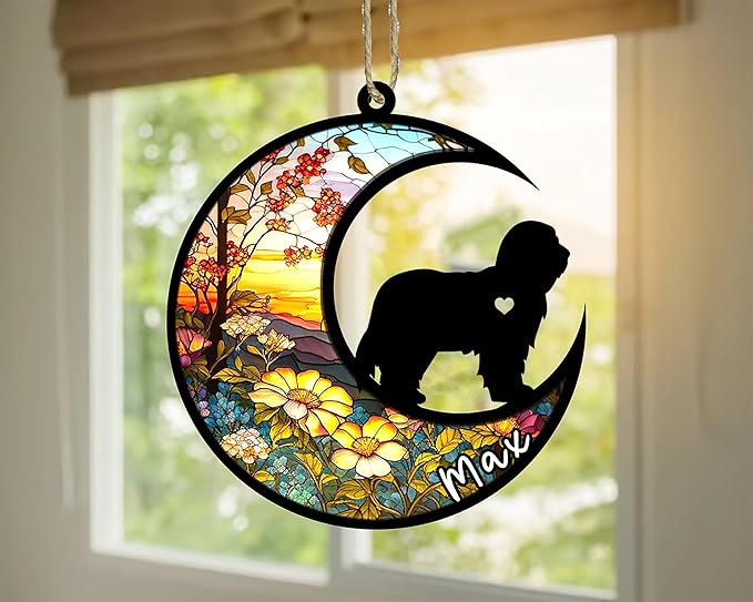 Personalized Dog Memorial, Custom Name Bearded Collie Dog Christmas Ornament with Name, Custom Breeds, Pet Loss Light Catcher, Gifts for Lovers Loss of Pet Sympathy on Mothers Day Christmas