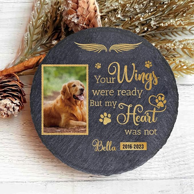 Personalized Pet Memorial Stone | Memorial Gifts for Loss of Loved One, Pet, Cat, Dog | Custom Garden Stones for Dogs or Cats Engaved with Pet's Name and Photo | Cemetery Decorations for Grave