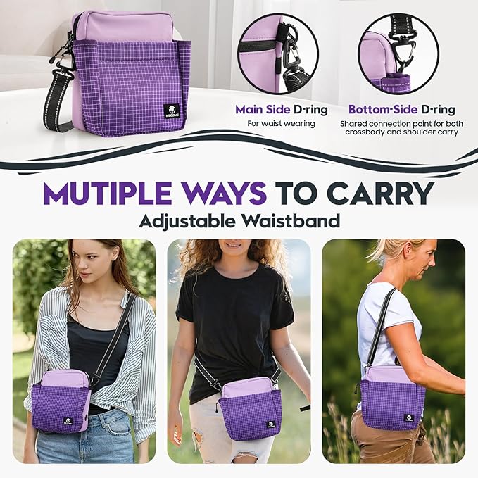 Dog Treat Pouch – Large Capacity with Magnetic Closure, Dog Walking Fanny Pack Built-in Poop Bag Dispenser, Clicker & Collapsible Bowl for Training & Walking - Purple