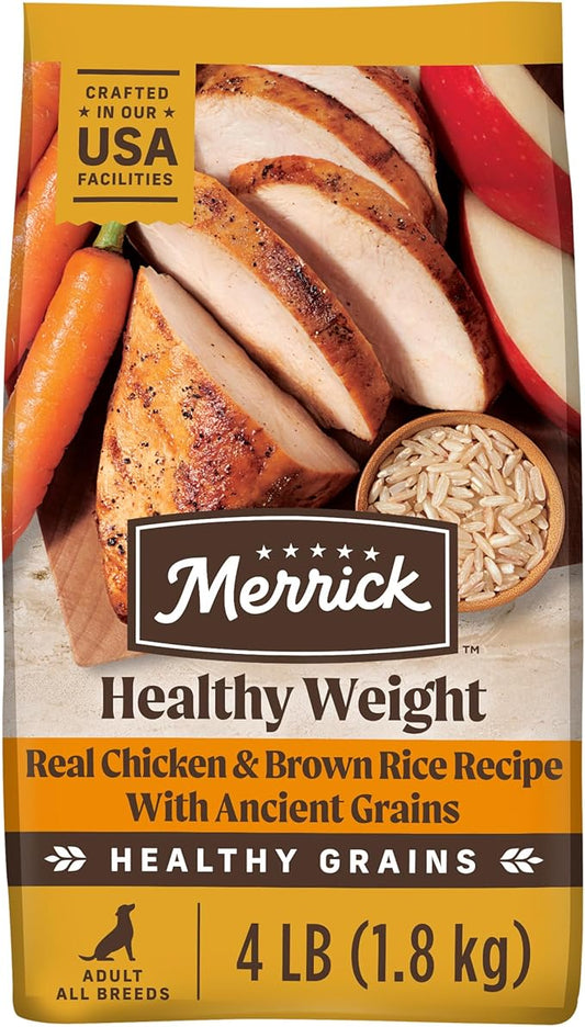 Merrick Healthy Grains Premium Adult Dry Dog Food, Wholesome and Natural Kibble, Healthy Weight Recipe - 4.0 lb. Bag
