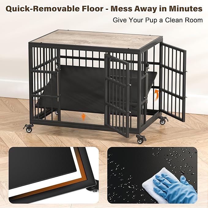 VERIFURTY 30 Inch Heavy Duty Dog Crate Furniture with Self-Locking Latch for Medium and Small Dogs, Escape-Proof Dog Kennel Furniture Indoor, Decorative Pet Cage End Table, Grey