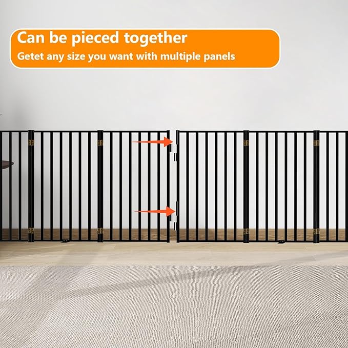 Dog Gate Free Standing with Door for Stairs, 36" Tall Dog Fence Freestanding Indoor Outdoor Use for Doorways, Metal Black 4 Panels