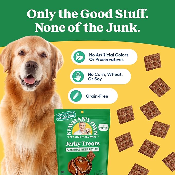 Newman's Own Original Beef Jerky Dog Treats, 5 oz Bag (Pack of 6) — High Protein, Grain Free, Grass-Fed Beef as First Ingredient, Chewy Wholesome Training Rewards