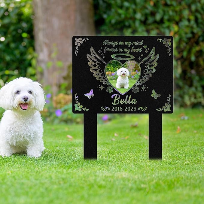 Custom Dog Grave Markers Outdoor, Personalized Pet Grave Marker Dog Memorial with Photo and Name, Outdoor Weatherproof Pet Cemetery Sign, Personalized Dog Memorial Gifts for Loss of Dog