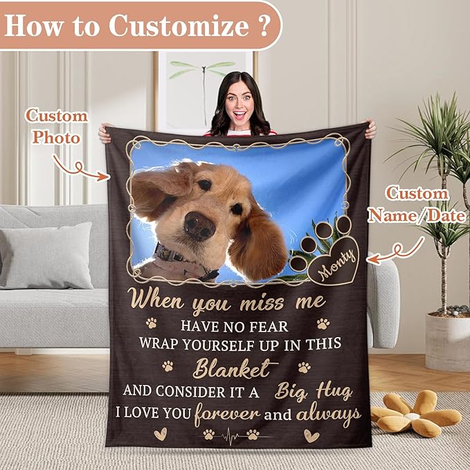 Pet Memorial Blanket Gift - Personalized Dog Memorial Blankets, Pet Sympathy Gifts for Loss of Dogs for Pets Lovers, Dog Bereavement Passing Away Gift, Custom Dogs Blanket (B)
