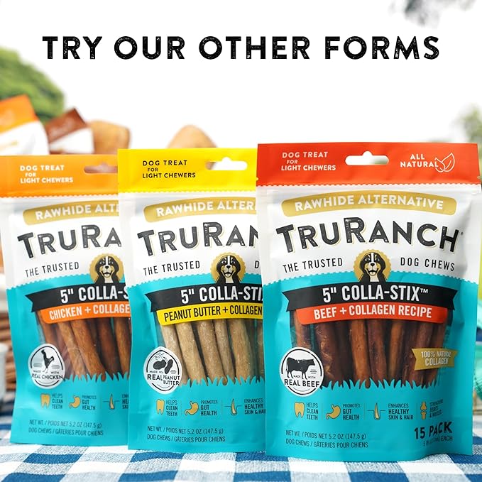 TRURANCH 5" BBQ Collagen Skewers - Collagen Dog Chews - Long Lasting Healthy Joint Support - Rawhide Alternative - Skin & Coat Health, Value Pack, 3 Bags, 45 Count