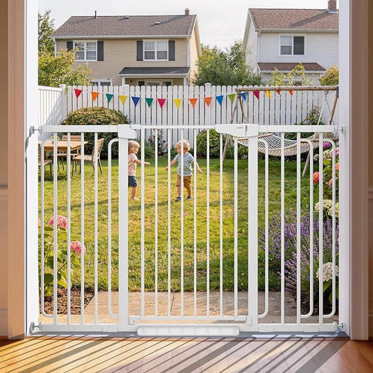 Cumbor 36" Extra Tall Baby Gate for Stairs, 30.4-56.8" Extra Wide Dog Gate Indoor, Dual Lock & Self-Closing Child Gate for Doorways, Hallways & Large Opening, Safety Baby Proofing for the House, White
