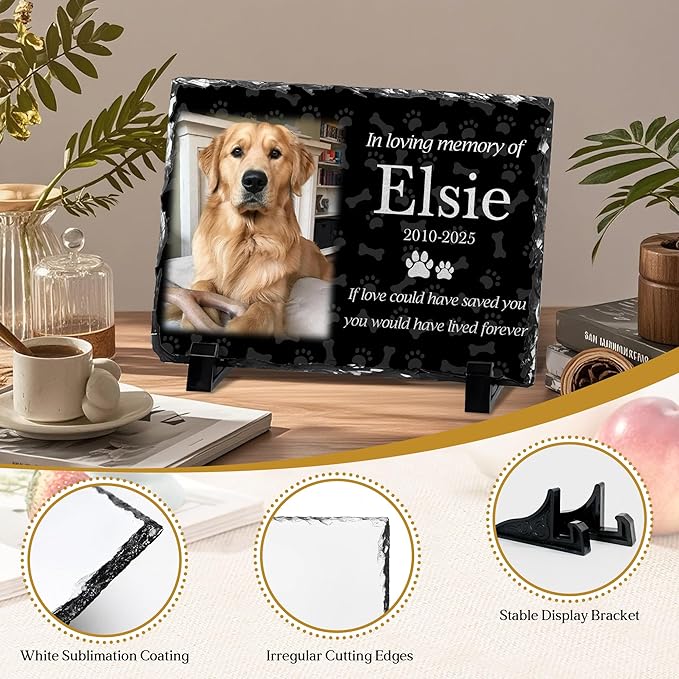 Custom Dog Memorial Gifts for Loss of Dog, Personalized Pet Memorial Stone with Photo Name, Pet Headstones for Dogs, Bereavement Sympathy Gifts for Dog Cat Lover