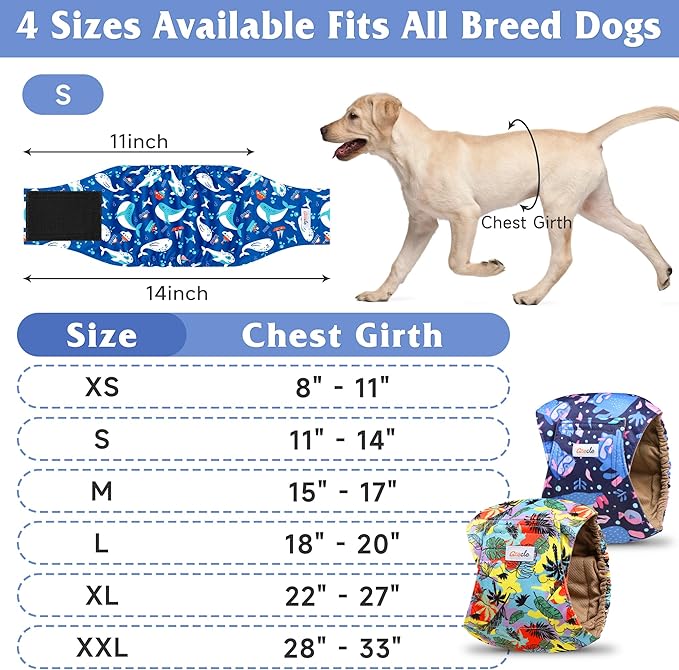 5 Pack Dog Diapers Male Reusable, Premium Belly Bands for Dogs, High Absorbing Male Dog Pee Wraps for Doggie in Incontinence or Excitable Urination Hawaii XL